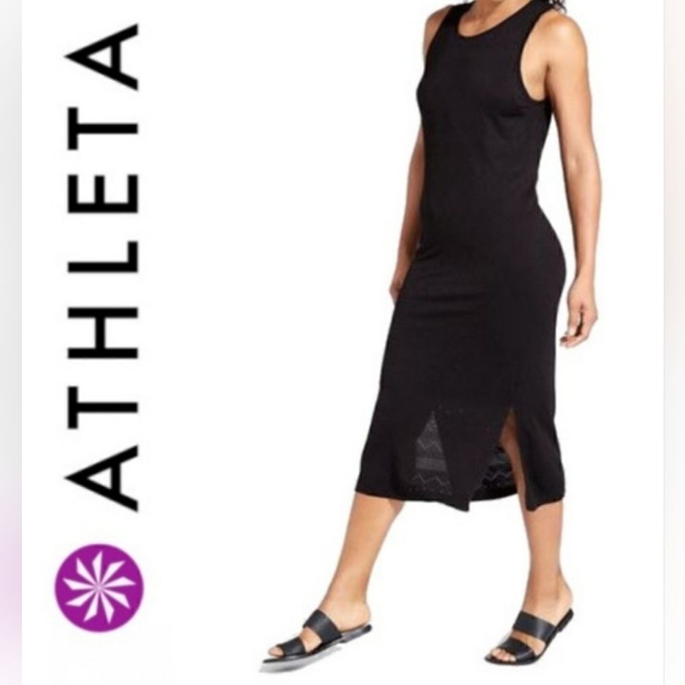 ATHLETA Black Seamless Stretch Laser Cut Tank Maxi Dress | M